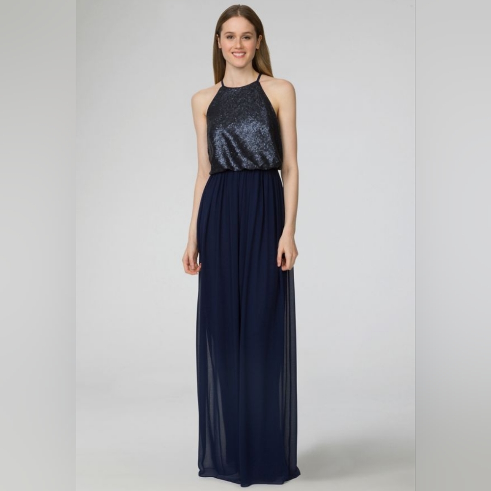 David's Bridal sequin and chiffon dress
